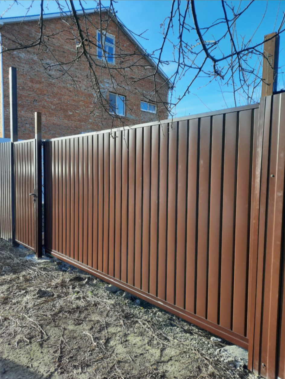 Откатные ворота из профлиста — выполненные объекты, фото 32